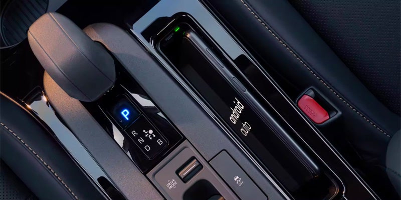 The gear shift of a 2024 Toyota Prius near Bishop, CA