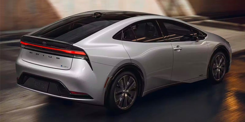 Shot of a 2024 Toyota Prius driving from behind near Bishop, CA